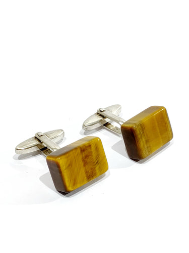 Boutons de manchette Boutons de manchettes Argent Œil de tigre 58 Facettes