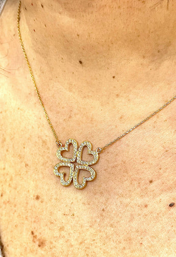 Collier Collier trèfle à 4 cœurs en or jaune 18 carats et diamants 58 Facettes
