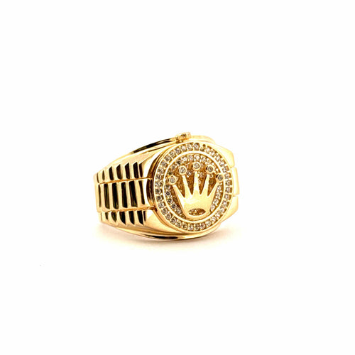 Bague 63 Chevalière couronne en or jaune 18 carats et zirconium 58 Facettes