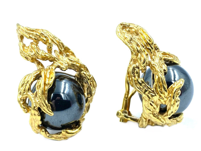 Boucles d'oreilles GILBERT ALBERT. Paire de boucles d’oreilles or jaune et perles interchangeables 58 Facettes
