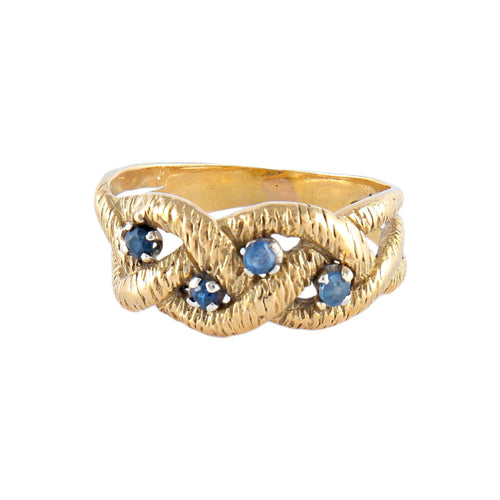 Bague Bague Tressée Or jaune pierres bleues 58 Facettes