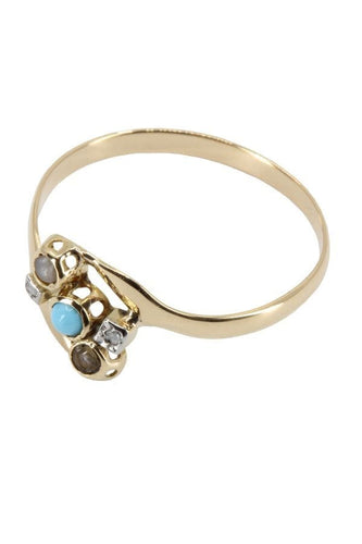 Bague BAGUE NAPOLÉON III TURQUOISE, PERLES ET DIAMANTS 58 Facettes 039081