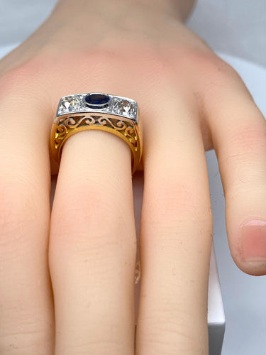 Bague 53 Bague Art Déco Saphir et Diamants 58 Facettes