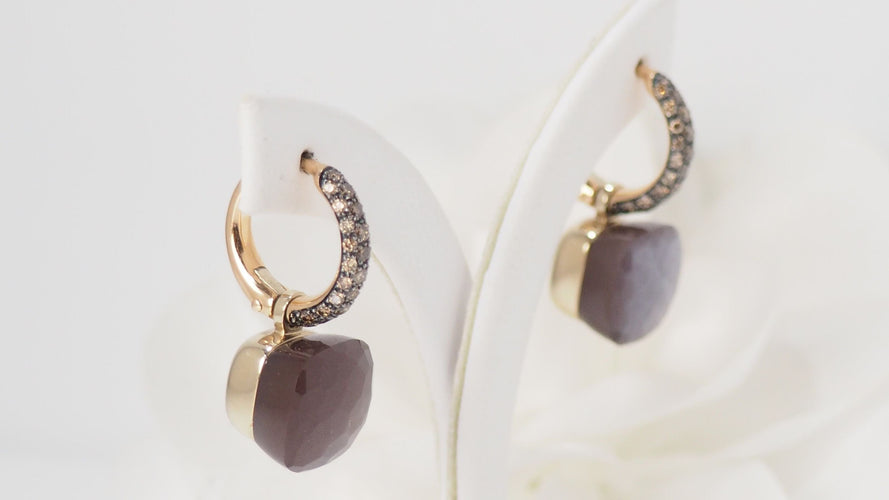 Boucles d'oreilles Boucles d'oreilles Pomellato pierre de Lune & diamants bruns 58 Facettes 32024
