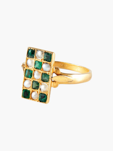 Bague Bague Art Déco Or Jaune Motif Damier 58 Facettes