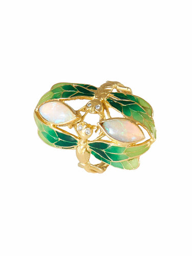 Bague Bague Libellule Laque Diamants et Opales 58 Facettes HS20508