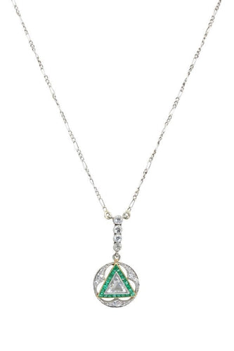 Collier COLLIER ART-DÉCO MAÇONNIQUE ÉMERAUDES ET DIAMANTS 58 Facettes 046421
