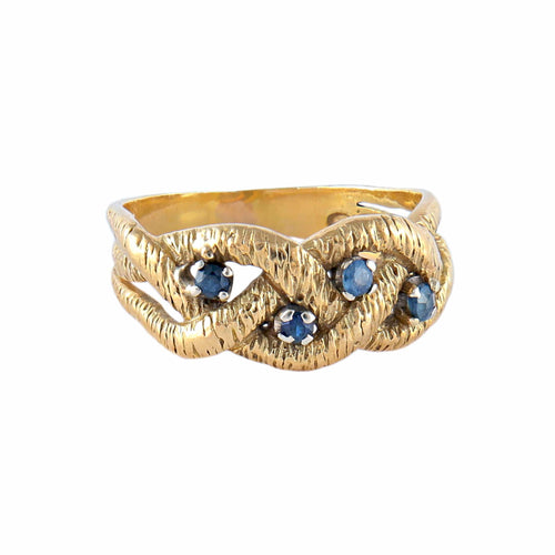 Bague Bague Tressée Or jaune pierres bleues 58 Facettes