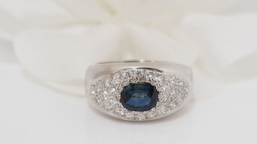 Bague 56 Bague Bandeau En Or Blanc, Saphir Et Diamants 58 Facettes 31468