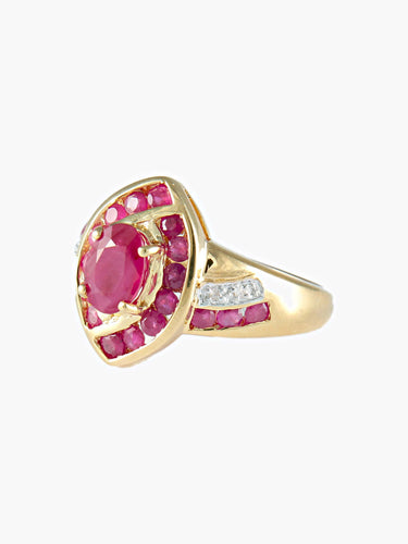 Bague Bague années 30 rubis ovale et brillant or jaune 58 Facettes LP4-16