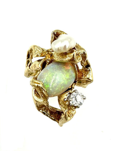 Bague 62 GILBERT ALBERT -  Bague Or Opale Diamant et Perle baroque 58 Facettes