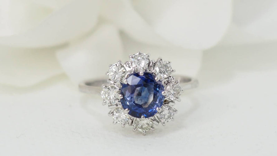 Bague 56 Bague marguerite en saphir de Ceylan et diamants 58 Facettes 32271