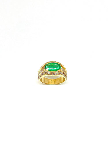 Bague Bague or jaune émeraude ovale et diamants 58 Facettes