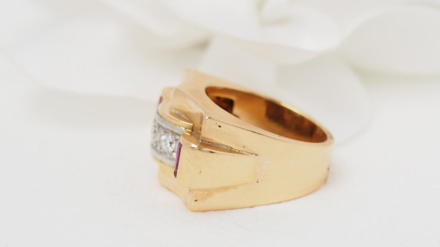 Bague 51 Bague Tank Or jaune Diamants Rubis 58 Facettes 29450