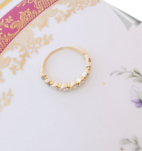 Bague 58.5 Demi-Alliance Diamants 0,90 ct Or Jaune 58 Facettes AA 1517