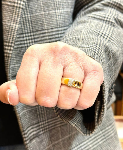 Bague 53 Alliance or jaune 18 carats motif en diamants 58 Facettes