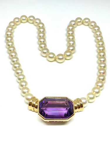 Collier Collier en or jaune, améthyste, perles de culture 58 Facettes