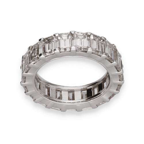 Bague Alliance or gris diamants taille émeraude 58 Facettes