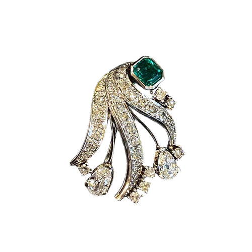 Pendentif Pendentif Broche Or blanc Platine Emeraude Diamants 58 Facettes BRCH-PD-PWGDEM