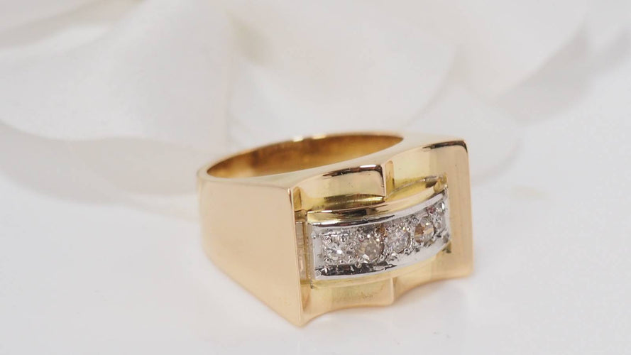 Bague 53 Bague Tank en or jaune et diamants 58 Facettes 28341