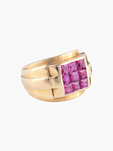 Bague 49 Bague Or jaune Rubis synthétiques 58 Facettes