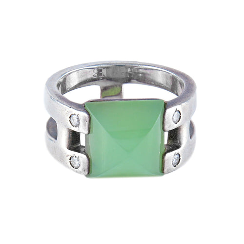 Bague Bague Hermès Argent Pierre verte 58 Facettes