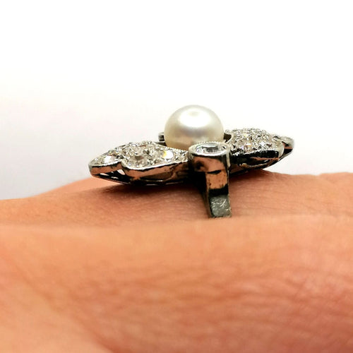 Bague Bague Art Déco diamants et perle fine 58 Facettes 3730