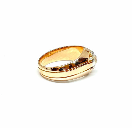 Bague 63 Chevalière ancienne en or rose, platine, diamant 58 Facettes