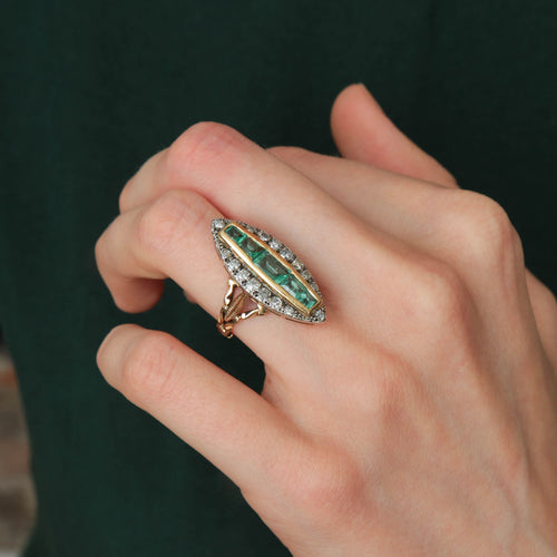 Bague 49 Bague Marquise émeraudes et diamants 58 Facettes P5L4