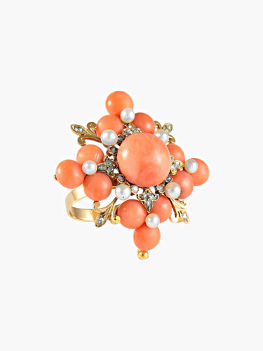 Bague Bague Cabochons de Corail 58 Facettes