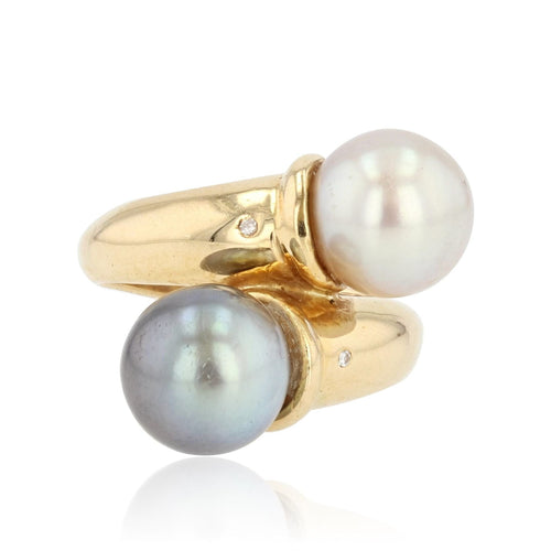 Bague 53 Bague duo perle blanche et perle grise diamants 58 Facettes 21-324-53