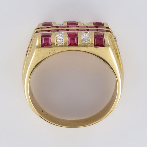 Bague 53 Chevalière rubis diamants 58 Facettes 18-252-53