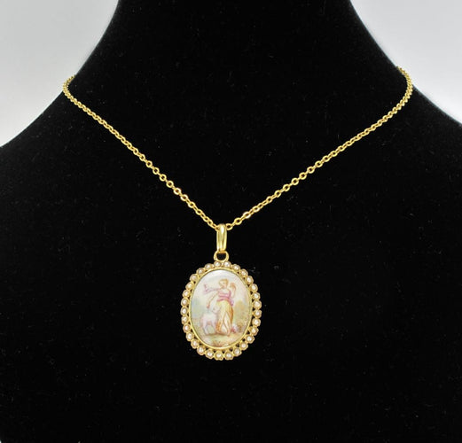Pendentif Pendentif médaillon ancien miniature sur porcelaine et perles fines 58 Facettes 17-343