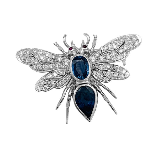 Broche Broche Scarabée or blanc, saphirs, diamants, rubis. 58 Facettes 29475