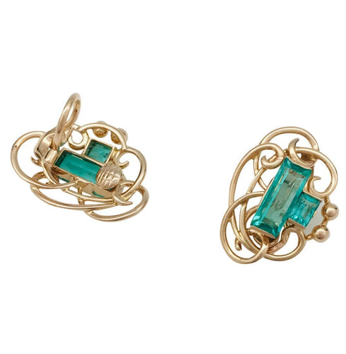 Boucles d'oreilles Boucles d'oreilles vintage, or jaune et émeraudes. 58 Facettes 29015