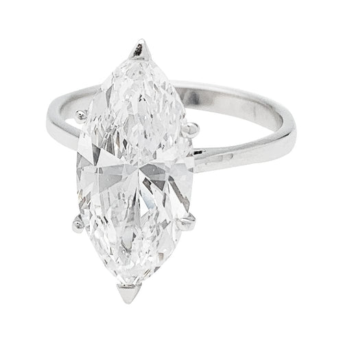 Bague 54 Bague diamant navette de 2,94 carats, platine et or. 58 Facettes 30624