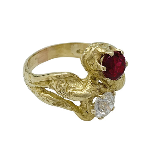 Bague 57 Bague toi et moi en or jaune, diamant et rubis. 58 Facettes 30192
