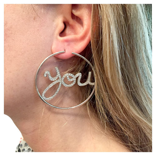 Boucles d'oreilles Créoles en or blanc et diamants "Love You". 58 Facettes 27406