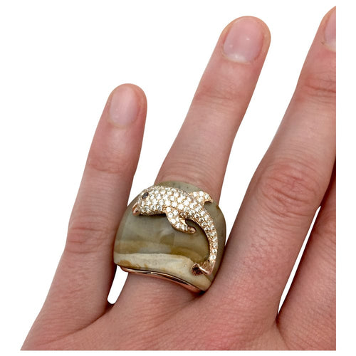 Bague 53 Bague Paolobongia "Dauphin" en or rose, diamants, jaspe et grenat. 58 Facettes 27373