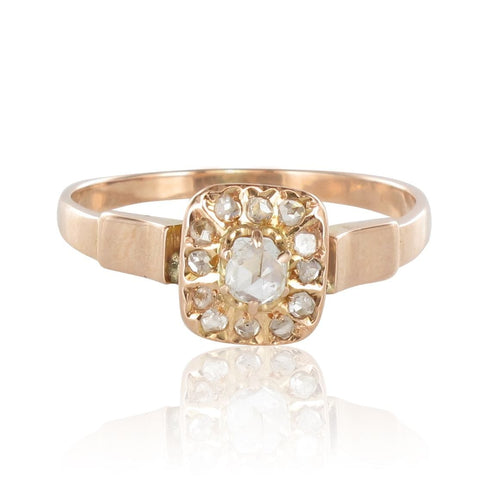 Bague 52 Bague ancienne or rose diamants carrée 58 Facettes 17-122-48