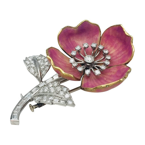 Broche Broche "Eglantine" Boucheron en or et platine, émail et diamants. 58 Facettes 26763