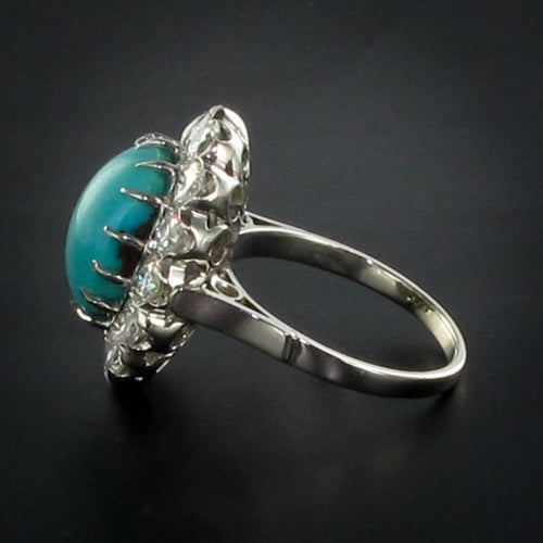 Bague 53 Bague marguerite turquoise diamants or blanc 58 Facettes 18-084-53