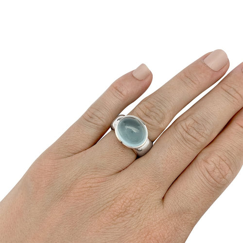 Bague 52 Bague carrée en or blanc, cabochon d'aigue-marine. 58 Facettes 30362