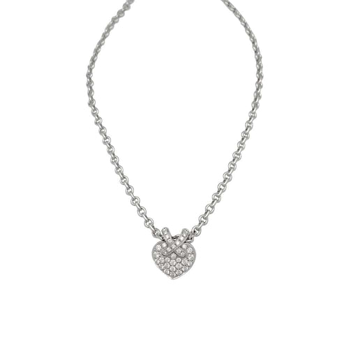 Pendentif Pendentif coeur et chaine Chaumet en or blanc modèle "Liens", diamants. 58 Facettes 29752