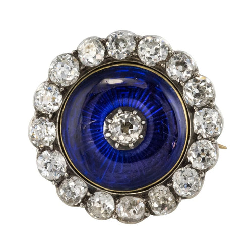 Broche Broche ancienne Asprey émail bleu et diamants 58 Facettes 19-042