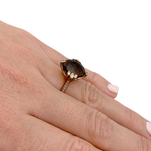 Bague 50 Bague Cartier "Inde Mystérieuse" en or rose, quartz fumé et diamants. 58 Facettes 30018