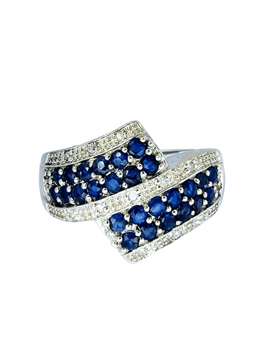 Bague Bague en or blanc diamants et saphirs 58 Facettes 5607