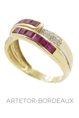 Bague 57 Bague rubis calibrés et diamants 58 Facettes 13301