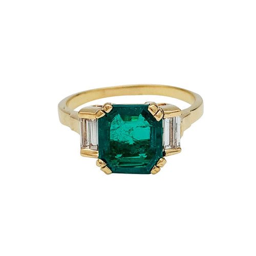 Bague 56.5 Bague en or jaune émeraude et diamants. 58 Facettes 30213