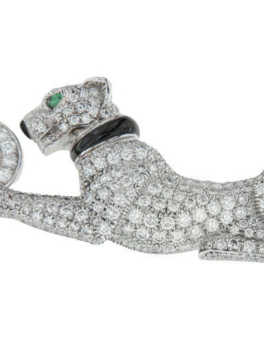 Collier Cartier - Collier Vintage Panthère en diamants, émeraudes, émail et or blanc 58 Facettes